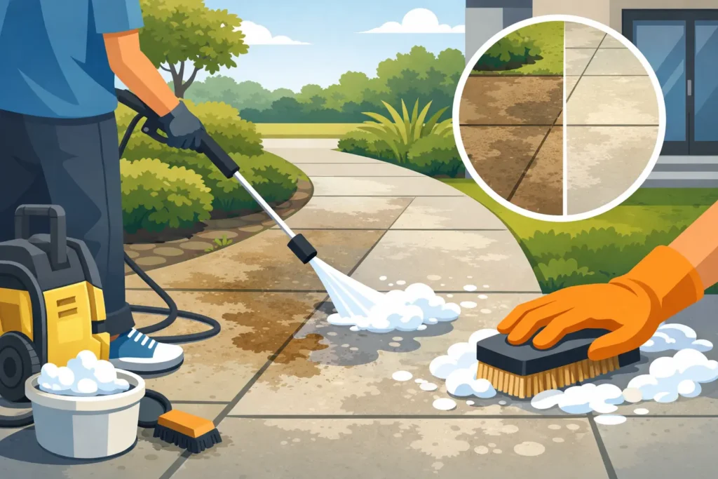 How to Wash Stained Concrete Walkways