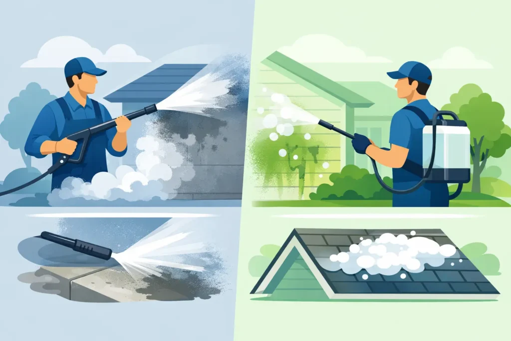 Pressure Washing Versus Soft Washing