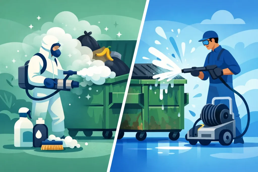 Dumpster Sanitizing vs Pressure Washing Compared